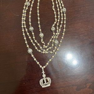 Virgin, Saints & Angels pearl multi-strand necklace with crown